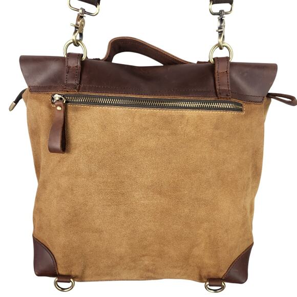 Jesslyn Blake 100% Leather & Suede Messenger Bag Brown/Tan Crossbody Option EUC - Picture 3 of 16